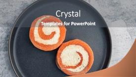  Presentation with salmon dish - Presentation theme having salmon-roll-with-mozzarella-semi background and a dark gray colored foreground