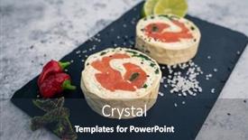  Presentation with salmon dish - Presentation theme enhanced with salmon-roll-with-mozzarella-semi background and a wine colored foreground