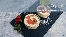  Presentation with salmon dish - Presentation with salmon-roll-with-mozzarella-semi background and a seafoam green colored foreground