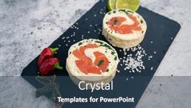  Presentation with salmon dish - Presentation theme enhanced with salmon-roll-with-mozzarella-semi background and a ocean colored foreground