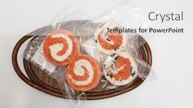  Presentation with salmon dish - PPT theme enhanced with salmon-roll-with-mozzarella-semi background and a white colored foreground