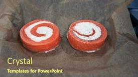  Presentation with salmon dish - Presentation design consisting of salmon-roll-with-mozzarella-semi background and a tawny brown colored foreground