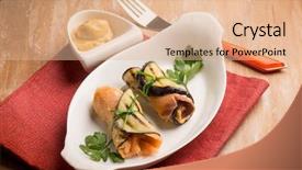  Presentation with eggplant - Cool new PPT layouts with salmon rolled up with eggplant and mustard backdrop and a lemonade colored foreground