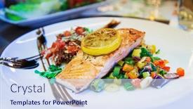  Presentation with soy - Beautiful PPT theme featuring salmon-salad-gourmet-cereals-cooked backdrop and a sky blue colored foreground