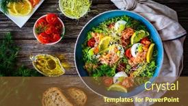  Presentation with salmon - PPT theme consisting of salmon-salad-smoked-salmon-goat background and a tawny brown colored foreground