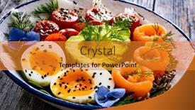  Presentation with leafy greens - Presentation featuring salmon-salad-smoked-salmon-hard background and a gold colored foreground