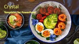  Presentation with leafy greens - PPT theme consisting of salmon-salad-smoked-salmon-hard background and a tawny brown colored foreground