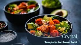  Presentation with salmon - Presentation theme with salmon-salad-smoked-salmon background and a ocean colored foreground
