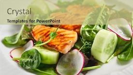  Presentation with rustic healthy - Presentation featuring salmon-salad-with-fresh-vegetables background and a mint green colored foreground