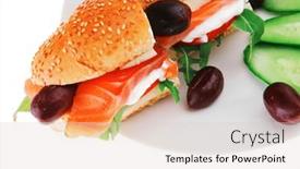  Presentation with salmon dish - Slide set having salmon-sandwich-and-olives background and a lemonade colored foreground
