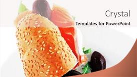  Presentation with salmon dish - Slides featuring salmon-sandwich-and-olives background and a sky blue colored foreground