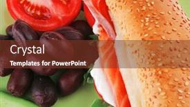  Presentation with salmon dish - Theme featuring salmon-sandwich-and-olives background and a tawny brown colored foreground