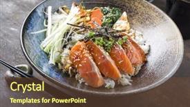 Presentation with salmon - Colorful slide set enhanced with salmon sashimi with rice backdrop and a tawny brown colored foreground