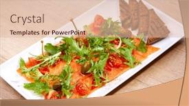  Presentation with salmon - PPT theme consisting of salmon-sashimi-with-salad background and a lemonade colored foreground