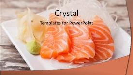  Presentation with salmon - Amazing PPT theme having salmon sashimi with withe plate backdrop and a lemonade colored foreground