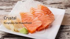  Presentation with salmon - Presentation design having salmon sashimi with withe plate background and a  colored foreground