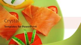 Presentation with salmon - Beautiful PPT layouts featuring salmon slice and cooked egg and vegetables backdrop and a gold colored foreground