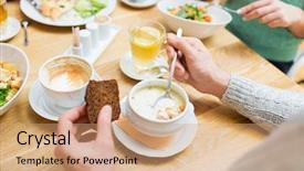  Presentation with people grief and mourning concept - Cool new presentation theme with salmon soup with rye bread backdrop and a  colored foreground