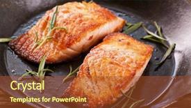  Presentation with steak - Slide deck having salmon steak in the frypan background and a tawny brown colored foreground