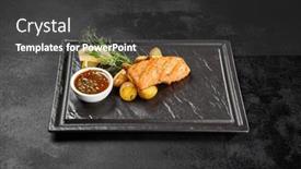  Presentation with minimal - PPT theme enhanced with salmon-steak-with-baked-potatoes background and a dark gray colored foreground