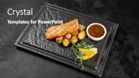  Presentation with minimal - Presentation design having salmon-steak-with-baked-potatoes background and a dark gray colored foreground
