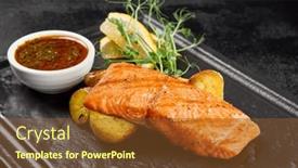  Presentation with minimal - Presentation with salmon-steak-with-baked-potatoes background and a tawny brown colored foreground