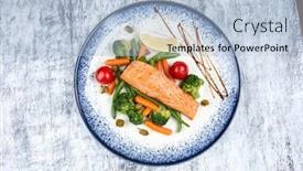  Presentation with hydroponics vegetables hydroponic vegetable - PPT theme consisting of salmon-steak-with-roasted-vegetables background and a light blue colored foreground