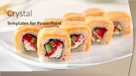  Presentation with cucumber cream - Beautiful PPT layouts featuring salmon-sushi-roll-made backdrop and a lemonade colored foreground
