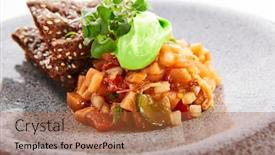  Presentation with tuna fish - PPT theme having salmon-tartare-close-up-raw background and a red colored foreground