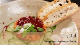  Presentation with cucumbers - Slides having salmon-tartare-with-cucumbers background and a coral colored foreground