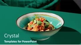  Presentation with mango - Presentation design with salmon-tartare-with-mango-chili background and a ocean colored foreground