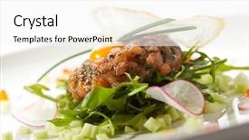  Presentation with quail - PPT layouts having salmon tartare with quail egg and rucola background and a white colored foreground