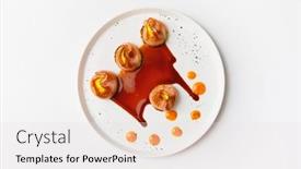  Presentation with white plate - Slide set featuring salmon-tataki-with-sauce background and a sky blue colored foreground