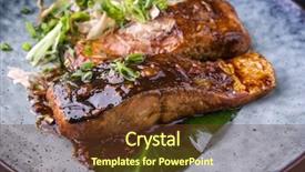  Presentation with salmon - Slide set with salmon teriyaki on plate background and a tawny brown colored foreground