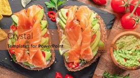  Presentation with spread - Slides having salmon-toasts-bread-with-salmon background and a gold colored foreground