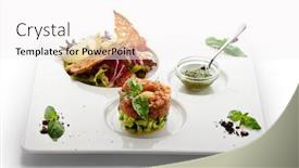  Presentation with salmon - Slide deck having salmon-with-cucumber-tartare background and a  colored foreground