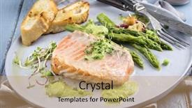  Presentation with asparagus - Presentation theme featuring salmon-with-green-asparagus background and a coral colored foreground