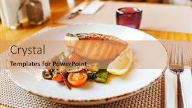  Presentation with salmon - Amazing presentation having salmon with roasted vegetables dinner in the restaurant backdrop and a coral colored foreground