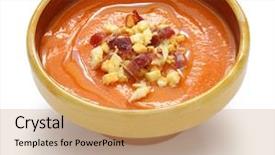  Presentation with spanish food - PPT theme having salmorejo chilled tomato soup spanish food isolated on white background background and a coral colored foreground