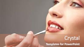  Presentation with female - Colorful PPT layouts enhanced with salon beauty care - close-up of gorgeous female face backdrop and a coral colored foreground