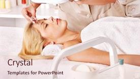  Presentation with beautician - Audience pleasing PPT theme consisting of salon beauty care - woman getting tweezing eyebrow backdrop and a lemonade colored foreground