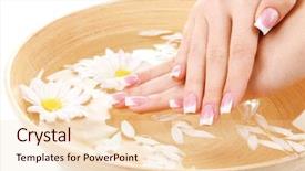  Presentation with water bamboo - Presentation theme having salon beauty care - woman hands with french manicure background and a lemonade colored foreground