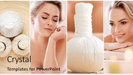  Presentation with spa salon - PPT theme with herbal ball thai - collage with young and healthy background and a coral colored foreground