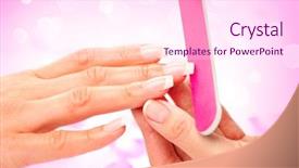  Presentation with nail spa - Colorful presentation theme enhanced with salon nail file manicure process backdrop and a pink colored foreground