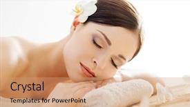  Presentation with young woman - PPT layouts featuring salon traditional oriental aroma therapy background and a coral colored foreground