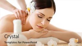  Presentation with spa salon - PPT layouts consisting of herbal ball thai - young beautiful and healthy woman background and a coral colored foreground
