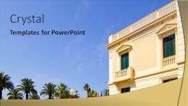  Presentation with beach - Presentation design featuring salou-tarragona-beach-boulevard-houses background and a light blue colored foreground