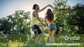  Presentation with concert symphony woman dancing in grass - Colorful slide set enhanced with salsa dance - mann turning woman dancing backdrop and a tawny brown colored foreground