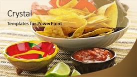  Presentation with food chips - Colorful PPT theme enhanced with authentic mexican food - bowl of salsa with colorful backdrop and a yellow colored foreground