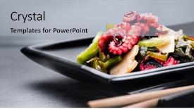  Presentation with japanese food - Beautiful PPT theme featuring japan fish - japanese salad with octopus backdrop and a light gray colored foreground